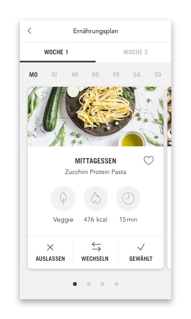 LuckyFitness Ernährungsplan Plan mit Mahlzeiten (Smartphone Ansicht Beispiel Tag)